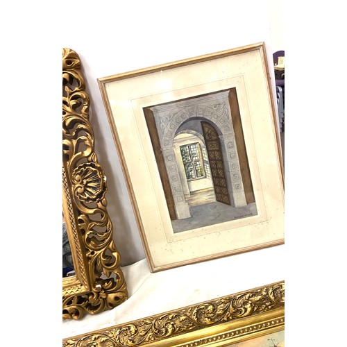 26 - 2 Framed pictures, 1 in a gilt frame and a chalk framed mirror