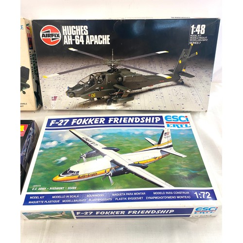 65 - Selection of 4 Model boxed air crafts includes, German bomber, Hughes Ah-64, Viet Nam, F-27 Fokker f... 