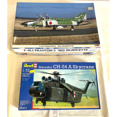 81 - 2 boxed craft models, Hasegawa F-4Ej Phantom II 'mig silhouette', Revell Sikorsky CH-54 a Skycrane