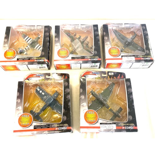 77 - 5 Boxed Corgi Warbirds series 1 aircraft models includes f4u-1, p-51 Mustang, Chance Vought Corsair,... 