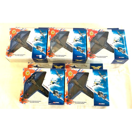 71 - Selection of 5 Boxed Corgi battle of britain air craft model 49101 Hawker hurricane MKI 85 Sqd Raf -... 