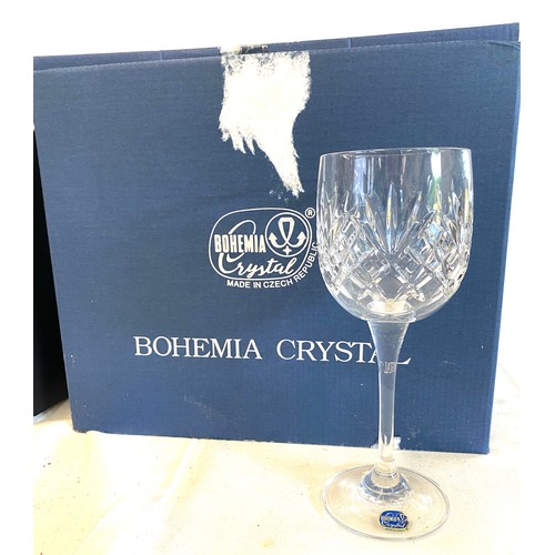 45 - 6 Boxed Royal Doulton wine glasses and selection of bohemian crystal glasses