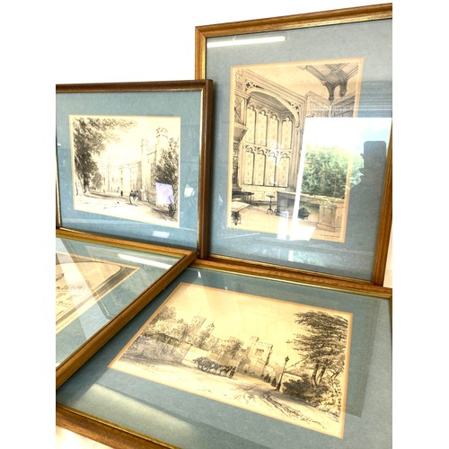 97 - 4 Lithographs of rugby school bt C.W radclyffe and a pencil drawing