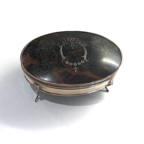 32 - Large Antique silver and tortoiseshell jewellery box measures approx 15cm by 10.7cm height 6cm