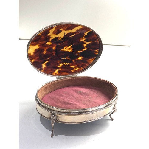 32 - Large Antique silver and tortoiseshell jewellery box measures approx 15cm by 10.7cm height 6cm