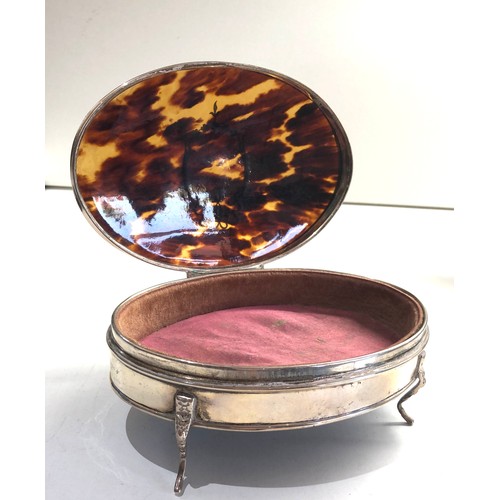 32 - Large Antique silver and tortoiseshell jewellery box measures approx 15cm by 10.7cm height 6cm