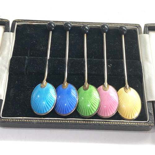 11 - 5 guilloche enamel and sterling silver coffee bean spoons