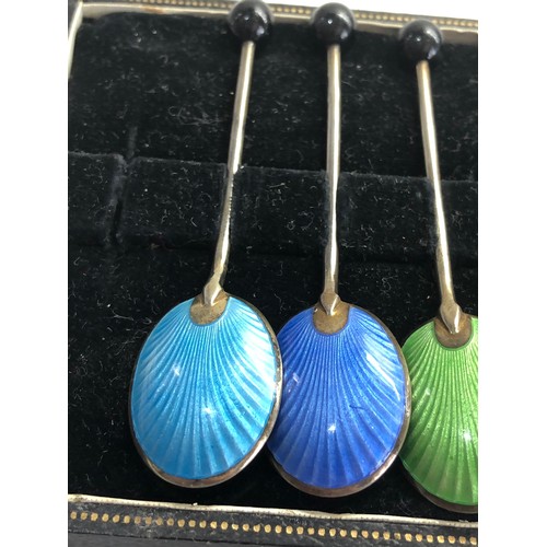 11 - 5 guilloche enamel and sterling silver coffee bean spoons