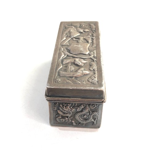 12 - Antique chinese silver hinged lid box measures approx 9.5cm by 3.8cm height 3.5cm chinese scenic sil... 