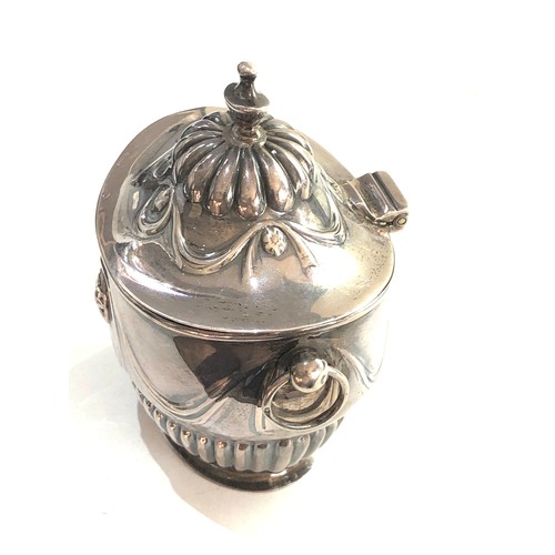 23 - Antique silver tea caddy hinged lid Birmingham silver hallmarks measures approx 9.8cm wide height 10... 