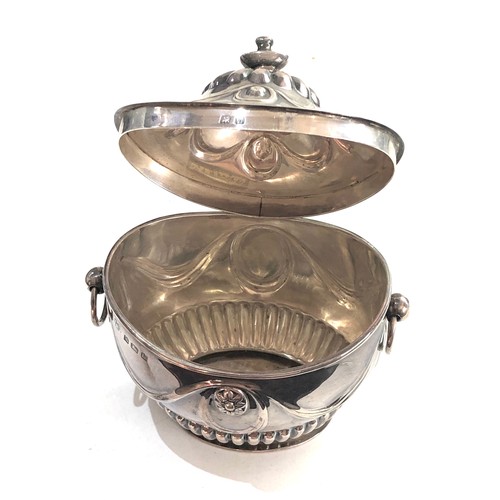 23 - Antique silver tea caddy hinged lid Birmingham silver hallmarks measures approx 9.8cm wide height 10... 