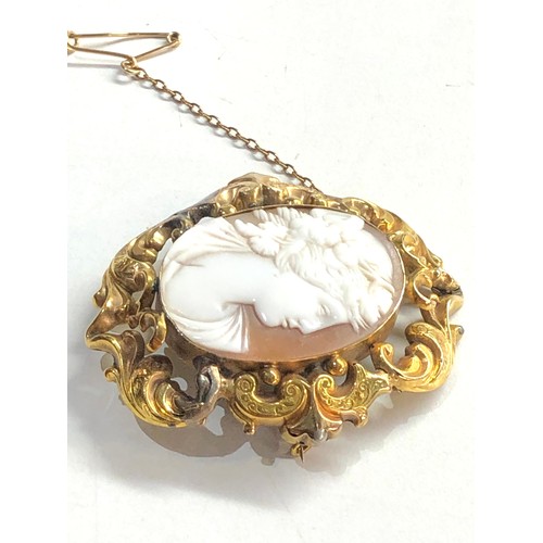 342 - Antique gold  framed carved cameo mourning brooch, measure approx 5cm by 4.3cm  solder marks to fram... 