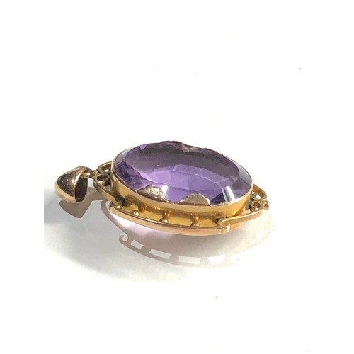 413 - 9ct gold antique ornate amethyst pendant (8.4g) 3.8cm drop