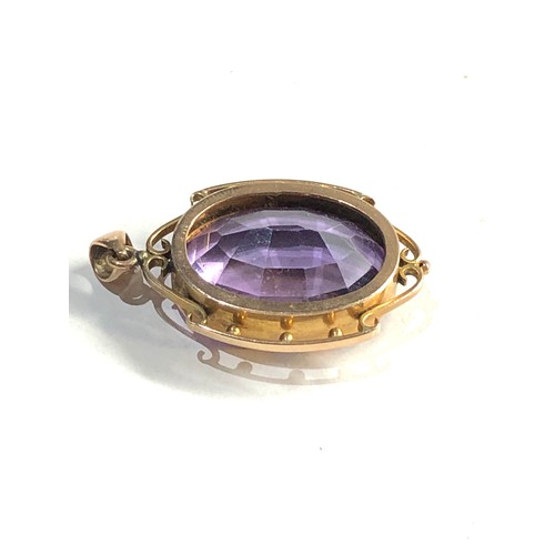 413 - 9ct gold antique ornate amethyst pendant (8.4g) 3.8cm drop