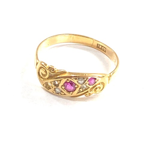 316 - Antique 18ct Gold ornate ring w/ diamond and ruby detail stones missing (2.3g)