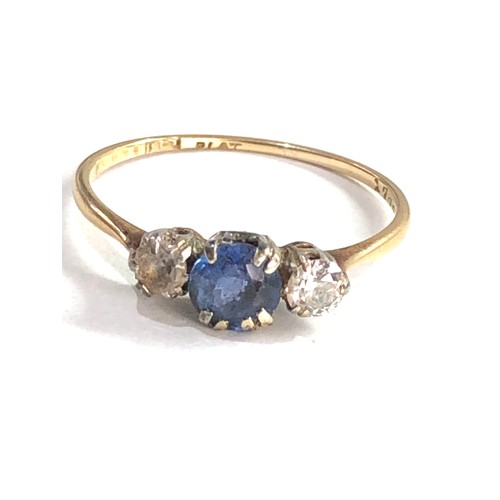 293 - 18ct gold & platinum sapphire & diamond ring (1.7g) left side stone is not a diamond has been replac... 