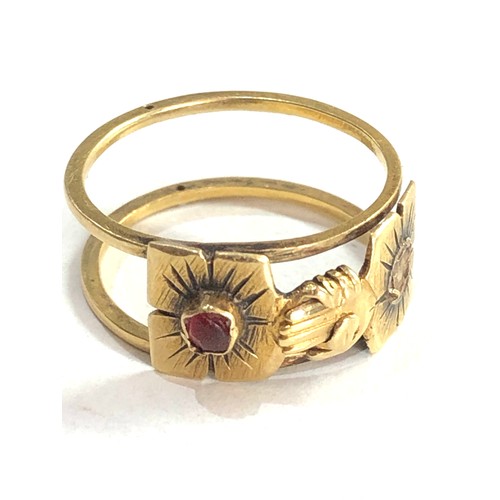 304 - 10ct gold gold fede gimmel ring (2.4g) missing stone