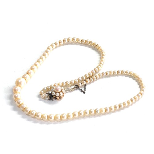 356 - Antique 9ct gold clasped graduated pearl necklace with pearl clasp 14.2g