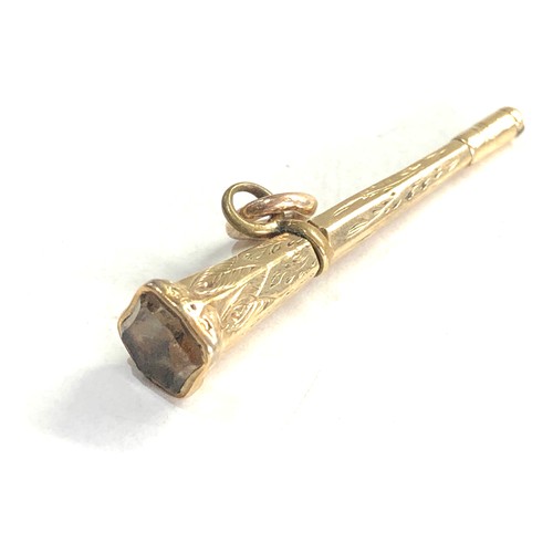 374 - 9ct gold antique gemstone seal fob pocket watch key (3.5g)