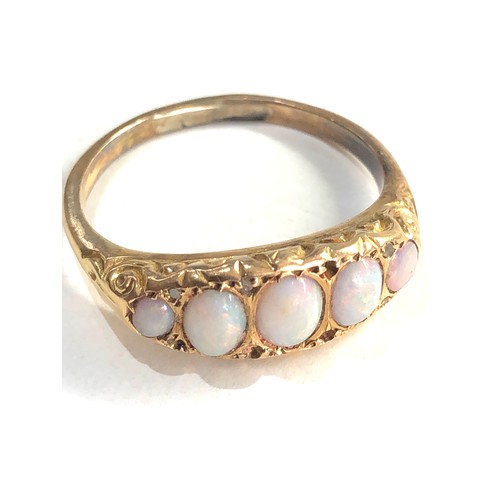 331 - 18ct gold opal five stone ring with diamond detail (2.4g) missing small diamonds solder mark to back