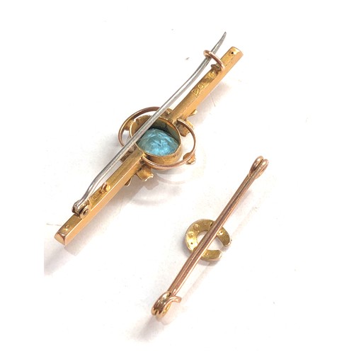 341 - 2 x 9ct gold antique brooches inc. turquoise, seed pearl, bar brooch (3.9g)