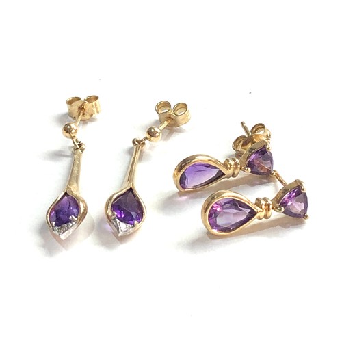 365 - 2 x 9ct gold earrings inc. amethyst, diamond, drop (3.9g)