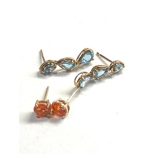 348 - 2 x 9ct gold earrings inc. fire opal, (2.3g)