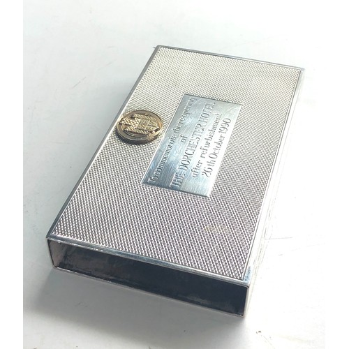 49 - Aspreys Commemorative silver match box case opening of the dorchester hotel 1990 measures approx 11c... 