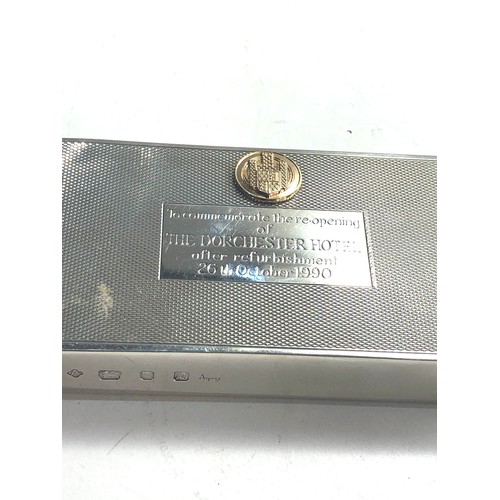 49 - Aspreys Commemorative silver match box case opening of the dorchester hotel 1990 measures approx 11c... 