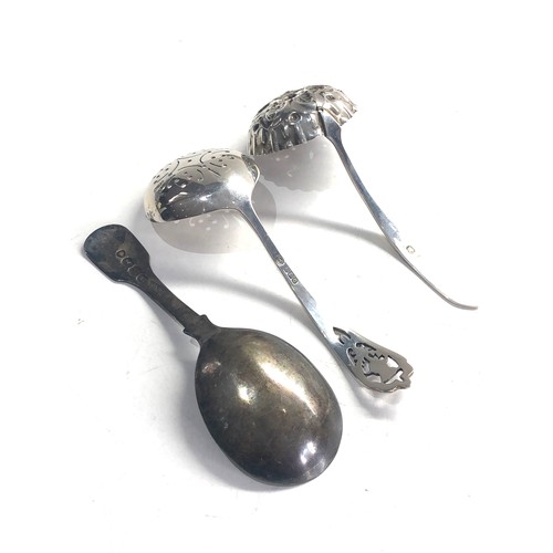 66 - 3 antique spoons includes georgian caddy spoon an 2 shifter spoons