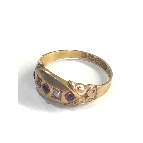 73 - Victorian 9ct gold garnet and seed-pearl  ring 1.8g