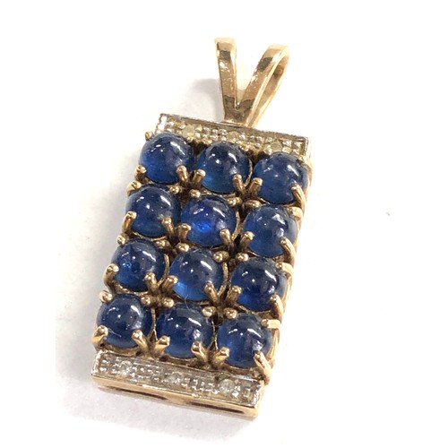 97 - Certificated 9ct gold blue sapphire & diamond pendant 6.2g