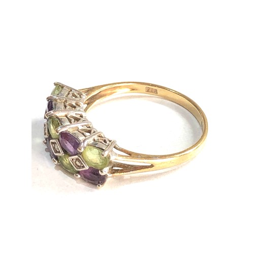 127 - 9ct gold peridot amethyst & diamond ring 2.5g