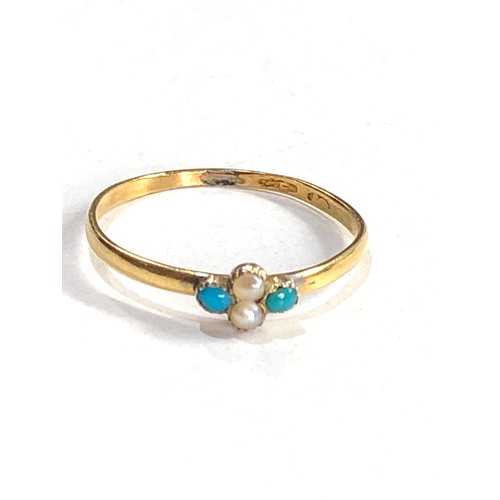 178 - Antique 22ct gold ring set with turquoise and seed-pearl 1.1g