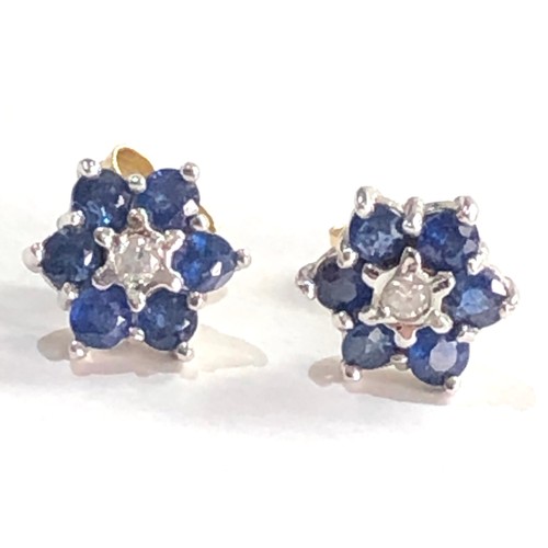 224 - 9ct gold diamond & sapphire earrings 1.7g