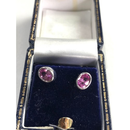 235 - 18ct white gold pink sapphire earrings 2.3g