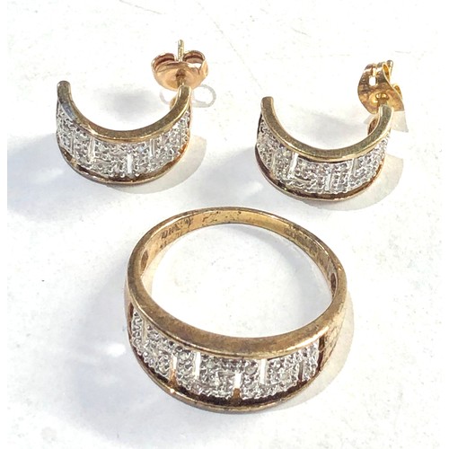 246 - 9ct gold diamond earrings and ring 6g