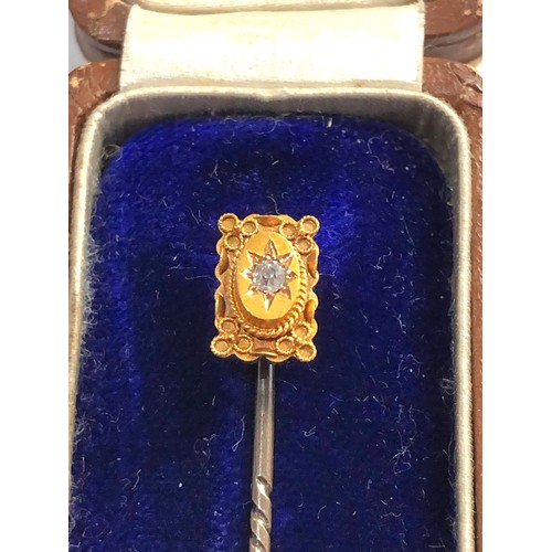 263 - Boxed antique 15ct gold diamond stick pin