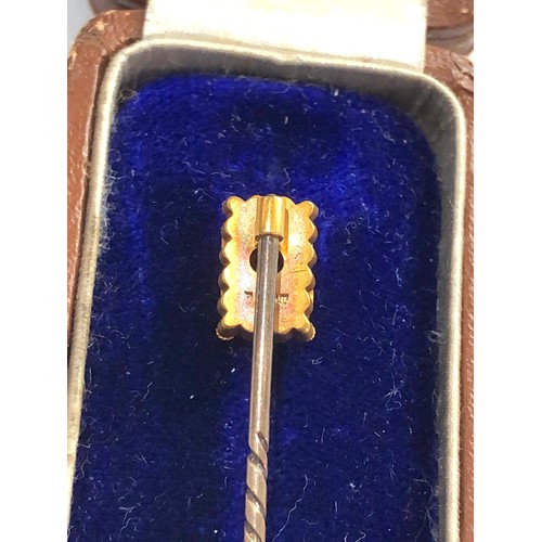 263 - Boxed antique 15ct gold diamond stick pin