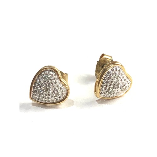 267 - 9ct gold diamond heart earrings 1.5g