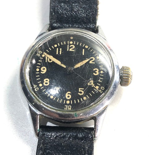 83 - Military 1942 waltham wristwatch black dial 60 second outer track screw back 16 jewel movement milit... 