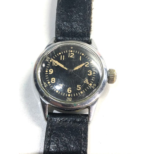 83 - Military 1942 waltham wristwatch black dial 60 second outer track screw back 16 jewel movement milit... 