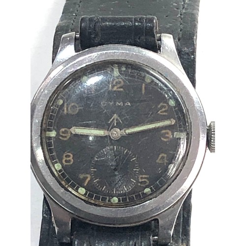 85 - Military cyma dirty dozen wristwatch in non working order no warranty given missing second hand