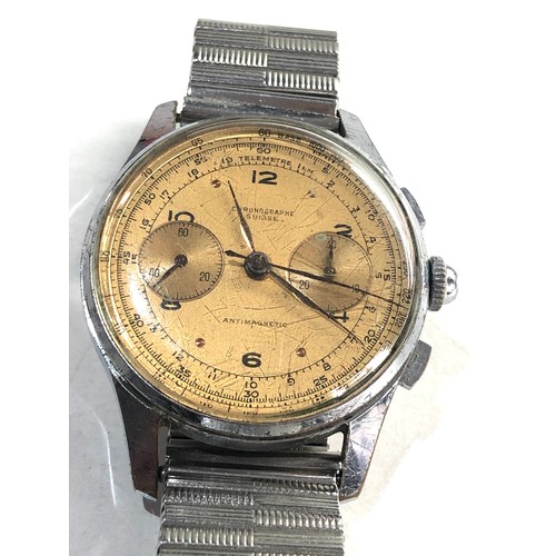 96 - Vintage Suisse telemeter scale 1940s chronograph gents wristwatch the watch does work but requires a... 