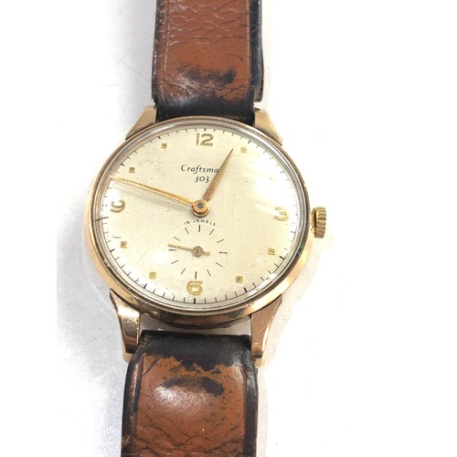 110 - Vintage 9ct gold gents craftsman 303 wristwatch case measures approx 34mm dia watch is ticking but n... 