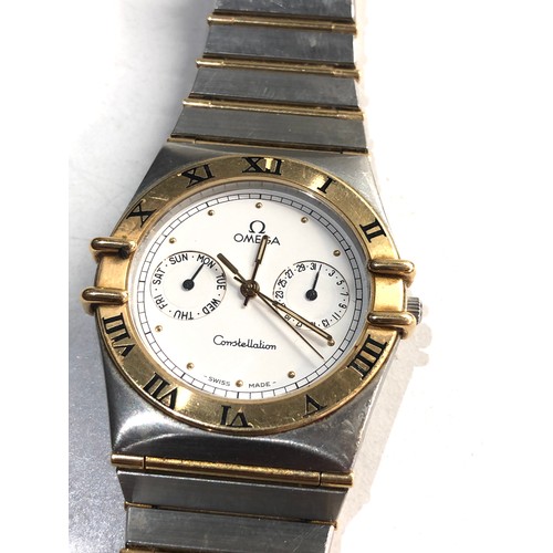 114 - Omega constellation Manhattan gents 18ct gold & steel had omega service and parts replaced in omega ... 