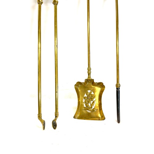 11 - 3 Antique brass fire irons