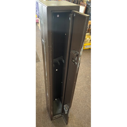 2 - Metal lockable tall gun cabinet, wall mountable, with key Height 53 inches, Width 8.5 inches, Depth ... 