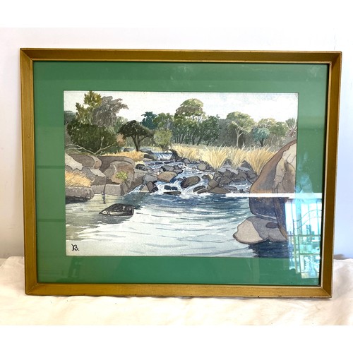 27 - Framed signed water colour depicting river scene, measures approx 20