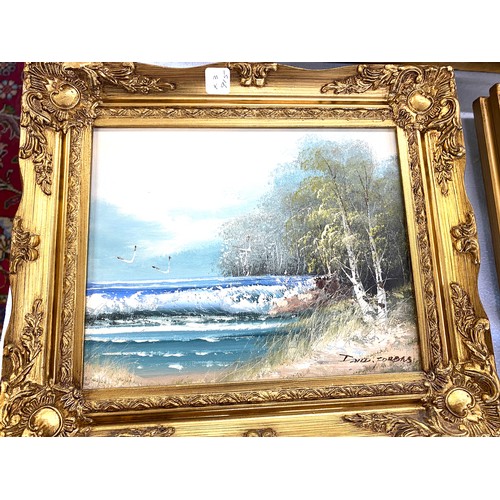21 - 3 Gilt framed paintings , 2 signed, largest frame has damage, largest measures approx 21